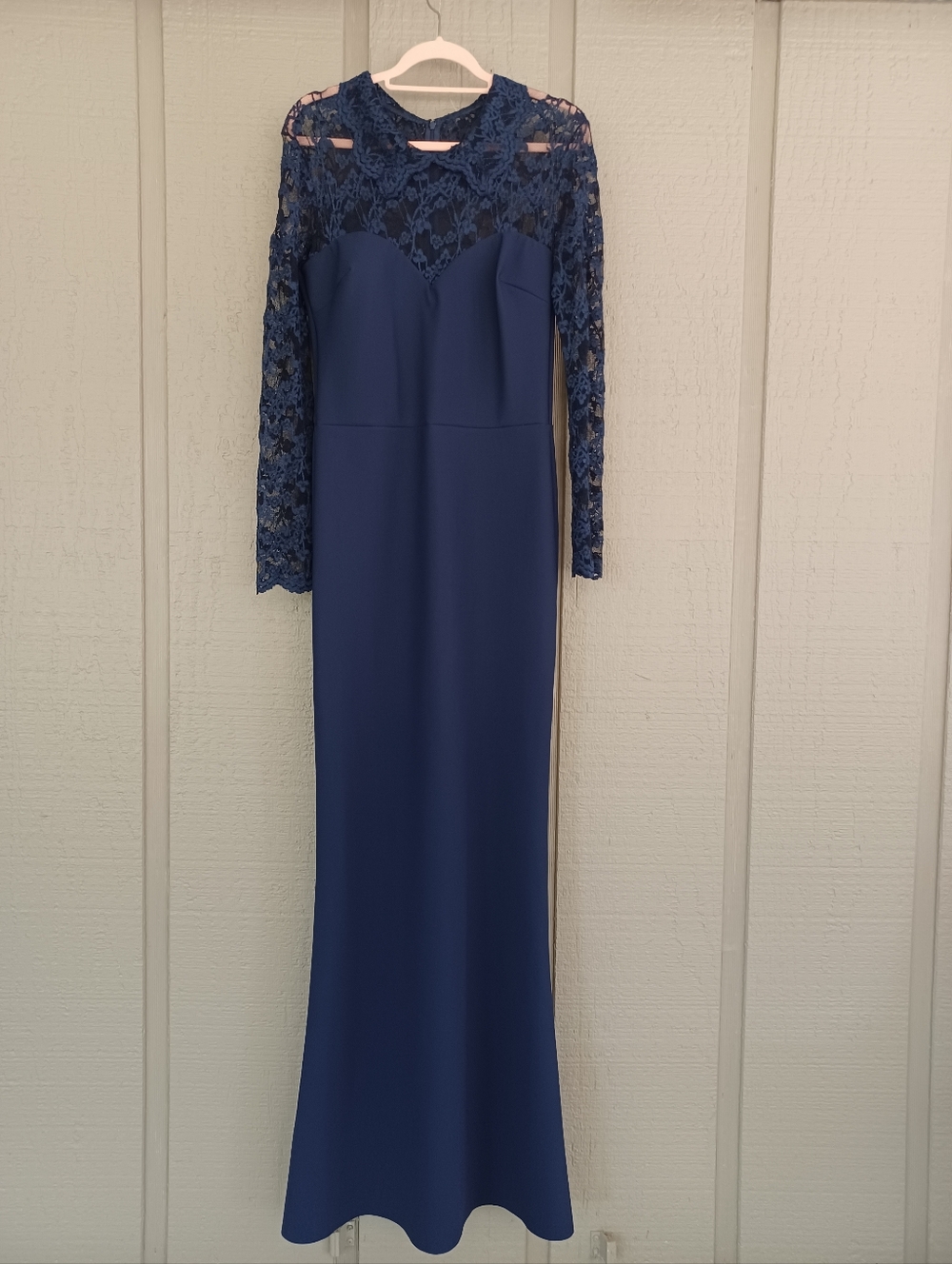 Chiara Boni La Petite Robe Lien Collar Lace Gown Size 46 US 10 Long Sleeve Blue